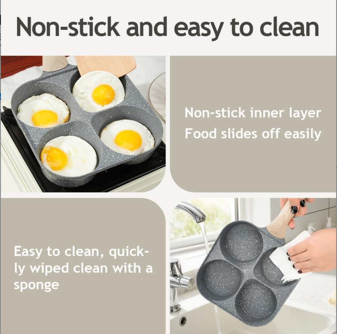 Non-stick Egg Frying Pan, 4 Hole Skillet with Handle