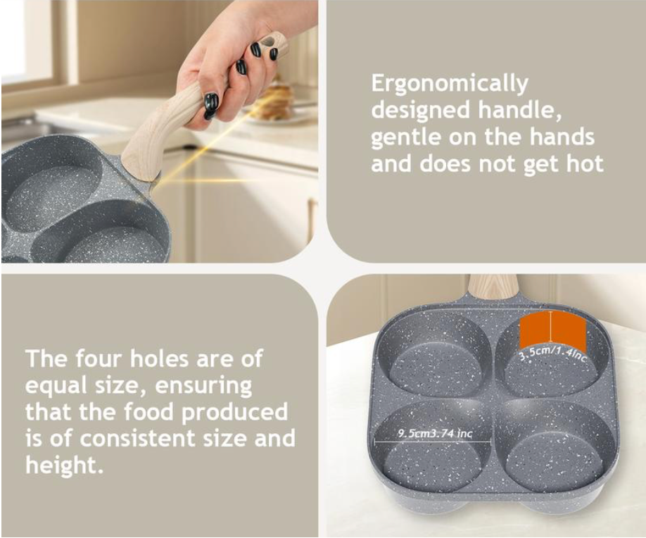 Non-stick Egg Frying Pan, 4 Hole Skillet with Handle